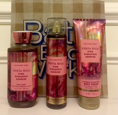 Bath & Body Works Pink Pineapple Sunrise 3 Piece Set Mist Body Cream Body Wash