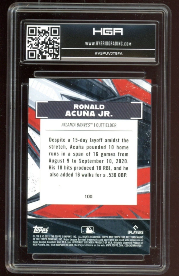 Ronald Acuna Jr. 2021 Topps Fire Flame #100 (HGA 9) - Image 2 of 2