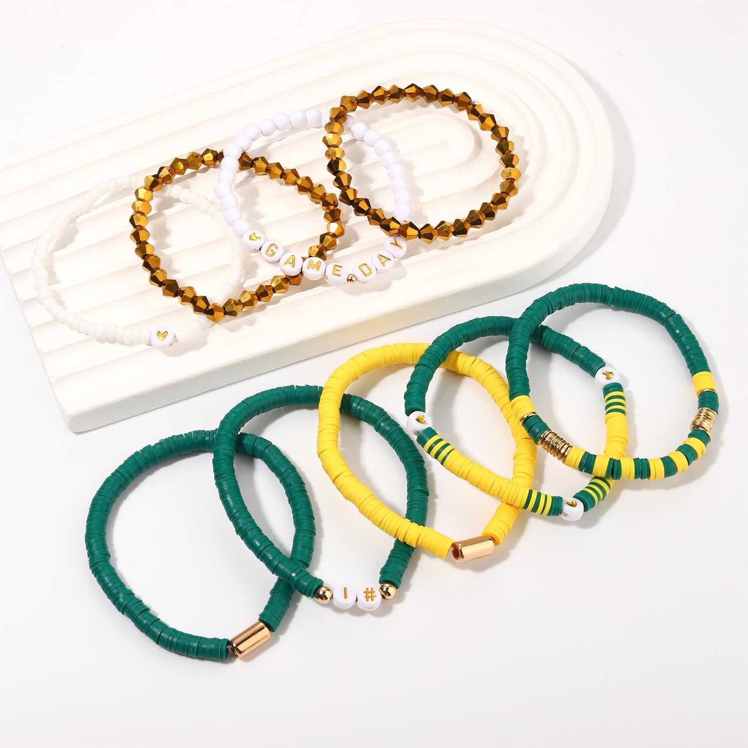 Game Day Stackable Rings 9 Pack Game Day Bracelets for Women Stackable Heishi Beaded Stretch ...