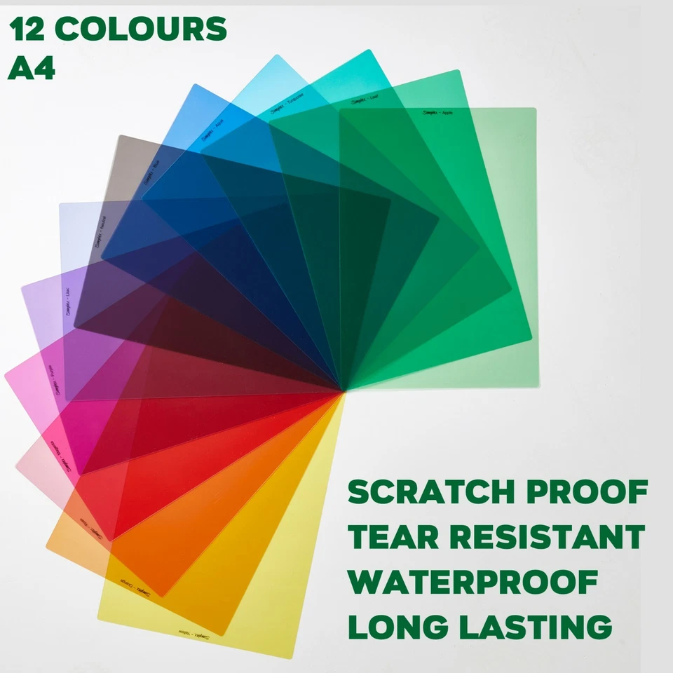 SIMPLEX A4 reading aid Visual stress overlays for Dyslexia, Irlen Syndrome, (12 colours)