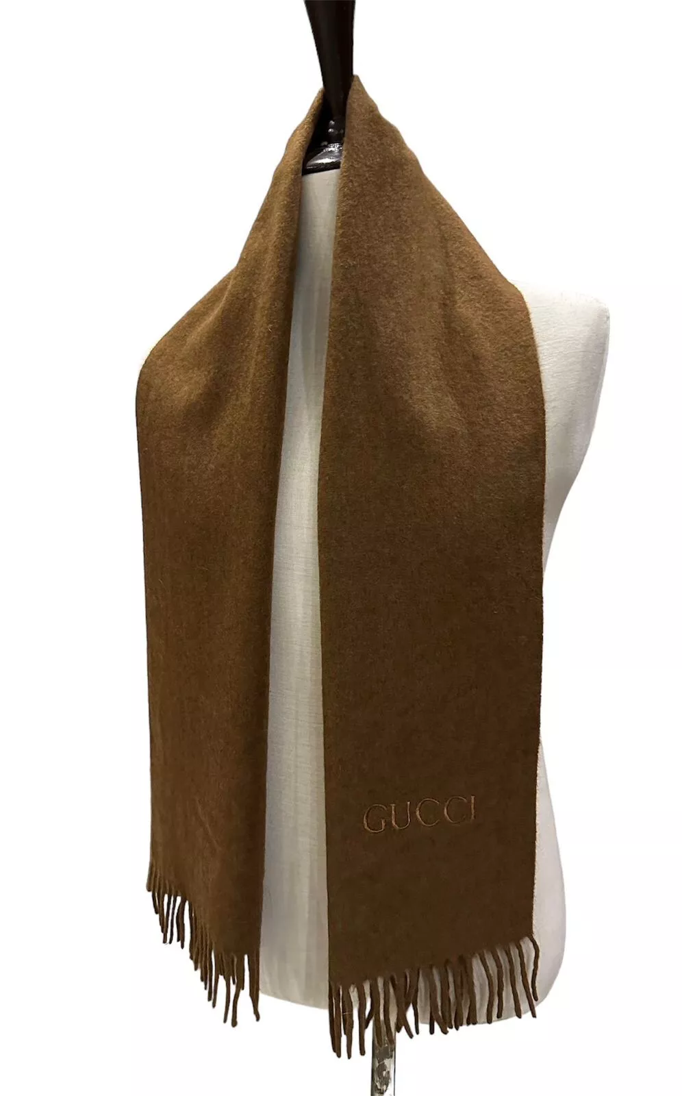 AUTHENTIQUE ÉCHARPE GUCCI OCCASION UNISEXE 100% LAINE MARRON MADE IN ITALY