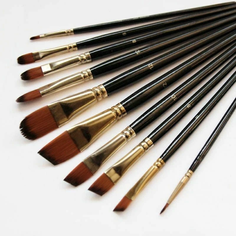 Artist Paint Brush Set 5Pcs High Quality Nylon Hair Wood Black Handle  Watercolor