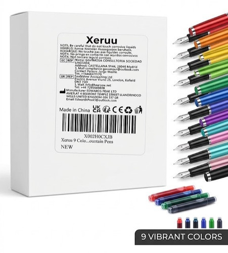 Xeruu 9 Colour Fountain Pens Set Multi Pack Refillable Smooth Writing Pens NEW
