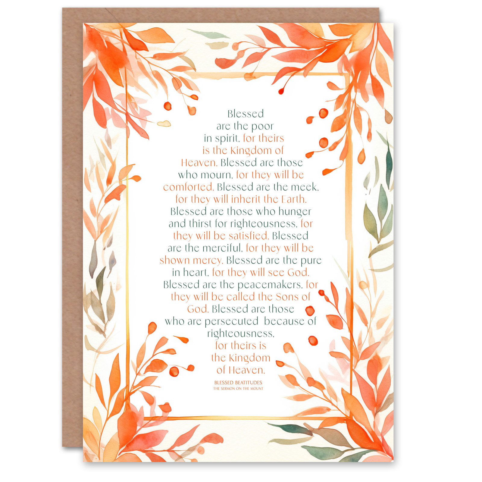 Beatitudes Sermon on the Mount Matthew Gospel Orange Christian Birthday Card
