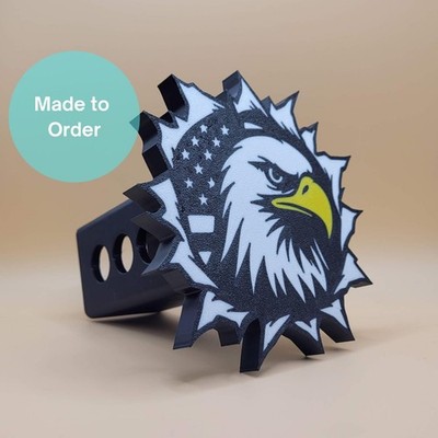 Bald Eagle Peeking Trailer Hitch Cover Fits 2 Inch Receivers 3D Printed