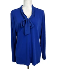 Charter Club Blouse Tunic size Extra Large Royal Blue Bow Stretch Career Modest