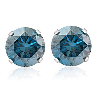 1 1/4 Ct T.W. Round Blue Diamond Studs in 14k White Gold Lab Grown