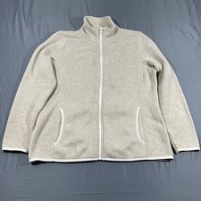 Eddie Bauer Women s Large Full Zip Fleece Jacket Beige Tan Soft Cozy