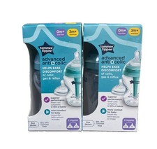 New Tommee Tippee Advanced Anti-Colic Bottles 9oz 2 pack 2 Nipples Slow Med