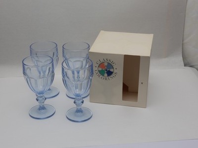 Libbey DuraTuff  Blue Light  Set of 4 Gibraltar Water Wine Glasses Vintage USA
