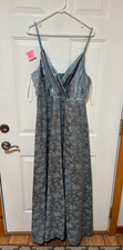 Lulus Women’s Floral Maxi Dress Size L Gray Blue Sleeveless V-Neck Lined