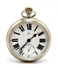Pocket Watch OMEGA Open Face Railway Hand Winding Case Steel 55mm 1910c Working
