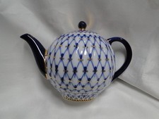 Lomonosov Cobalt Net, Russia, Blue Gold: Mini Teapot Lid, 5 1/4" Tall