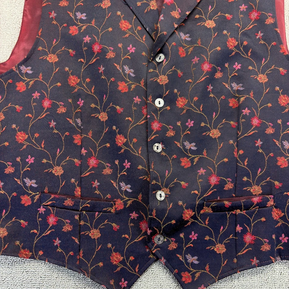 VTG Wah Maker Frontier Clothing Vest XL Black Red Floral Western Cowboy Made USA - Image 2 of 4