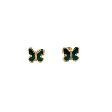 14k Gold Butterfly Stud Earrings Green Enamel Butterfly, Dainty Minimal Jewelry 