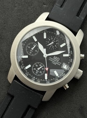 Vtg New 1990 MASSIMO DUTTI Chronograph Date Men s 40mm Quartz Watch Steel Black