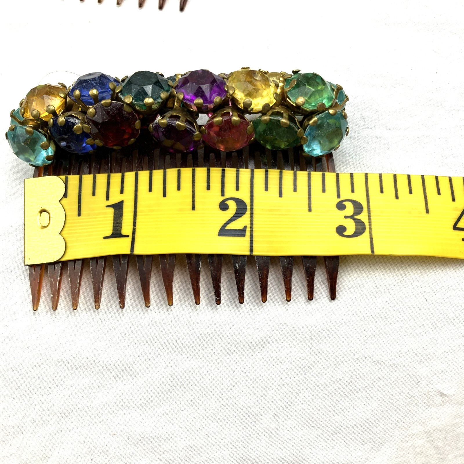 Vintage 40s 50s Prong Set Glass Rainbow Hair Comb… - image 4