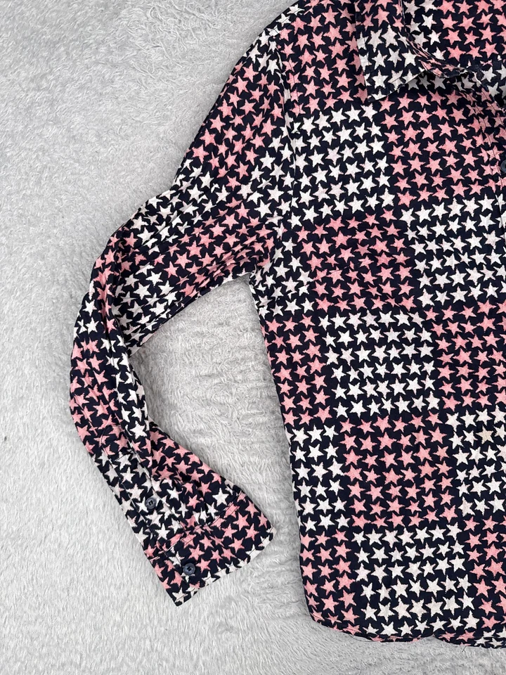 Camisa Tommy Hilfiger Mujer Grande Rosa Blanco Azul Estrella AOP Abotonada Manga Larga Foto 3 de 4