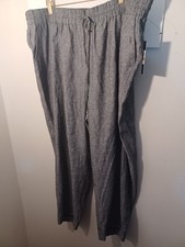 Jones New York Size Black Linen Blend Pull On Cropped Pants with Pockets