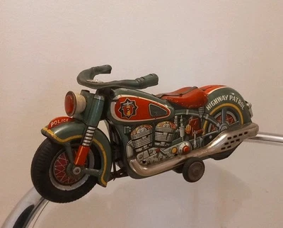 JOUET MOTO VINTAGE EN MÉTAL ÉTAIN FRICTION POLICE