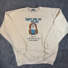 90s Vintage Lee Funny Comedy Old Grandma Crewneck Sweatshirt White Large USA
