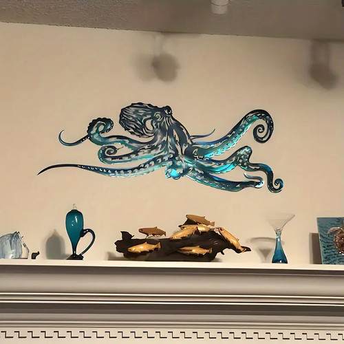 Metallkrake Wanddeko Sportfisch Metallwand Oktopus Fisch Sealife Skulptur