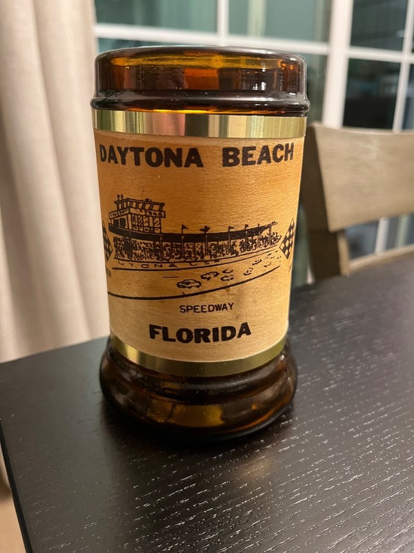 Vintage  1973 Daytona Beach Souvenir Brown  Glass Mug  500 Speedway  MINT NEW