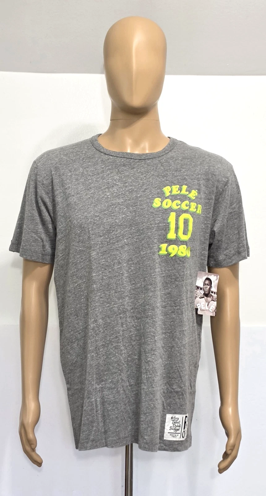 Roots of Fight Pele Soccer 10 1980 T Shirt Mens XL Grey Crew Neck