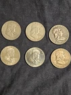 LOT OF (6)  FRANKLIN SILVER HALF DOLLARS 90%   Various Dates- Lot #514