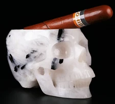 Huge 5.0" Tourmaline Crystal Quartz Carved Skull,Super Realistic,Crystal Healing