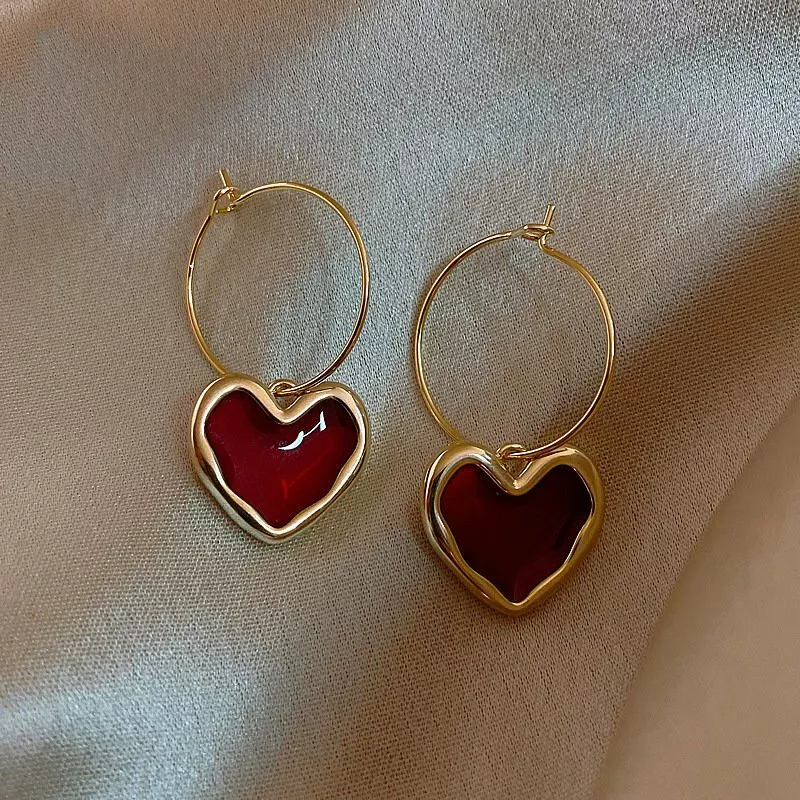 Big Red Heart Drop Earrings-Vintage Fashion Metal Dangling Earring Women  Jewelry | eBay