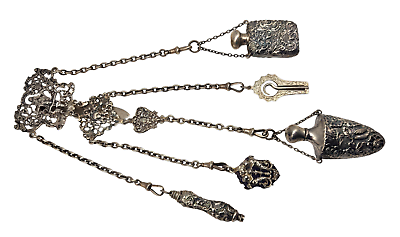 129.7g~ VICTORIAN 1891 English Sterling Silver Chatelaine 129.7g~ VICTORIAN 1891 English Sterling Silver Chatelaine