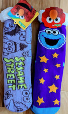 2 Pair Sesame Street Elmo  Cookie Monster Sherpa Lined Socks Warm Non-Slip