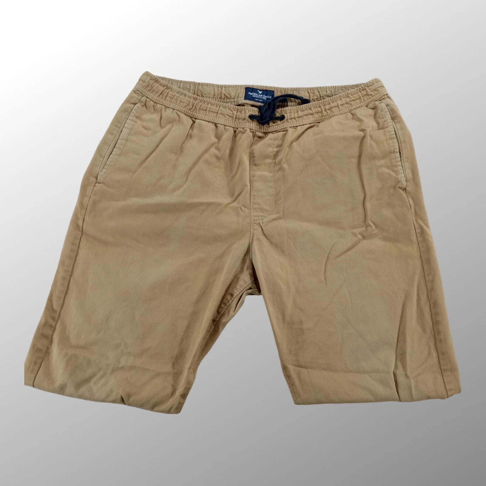 American Eagle Joggers Mens Large Elastic Waist Drawstring Khaki *FLAW*