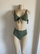 WOMEN'S 2-PIECE HIGH WAISTED OLIVE GREEN BATHING SUIT BIKINI SET- MEDIUM