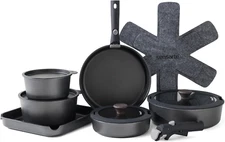 17 Piece Pots and Pans Set, Nonstick Detachable Handle Cookware, Induction Kitch