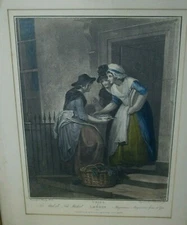 Vintage Cries Of London Colored Etching Print Framed Women Shop 15x20