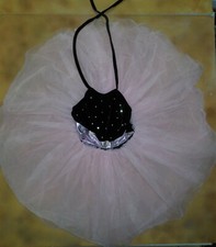 Black Velvet Leotard Attached 3 Layer Pink Skirt Dance Costume Large Child NWOT