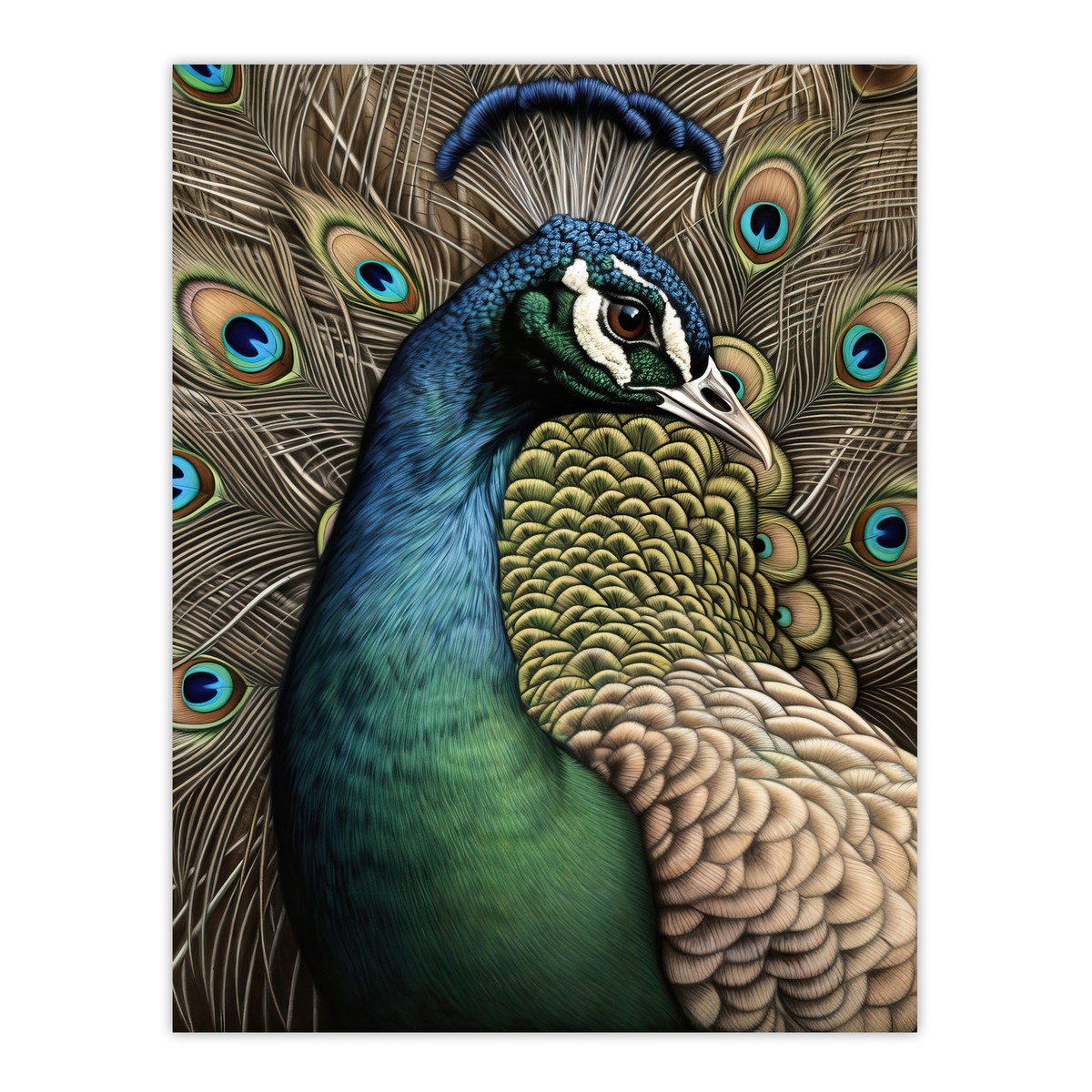 Curious Peacock Detailed Pen And Ink Study Turquoise Art Poster