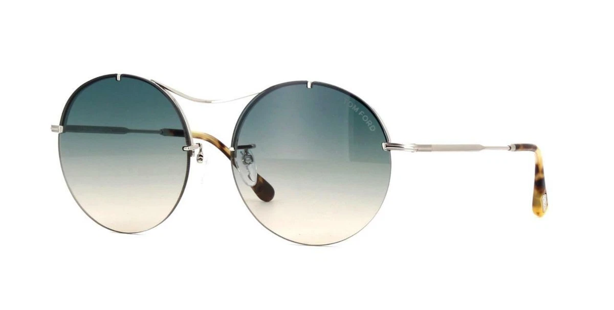 Tom Ford VERONIQUE 02 TF565 18P Shiny Rhodium Green Shades Round