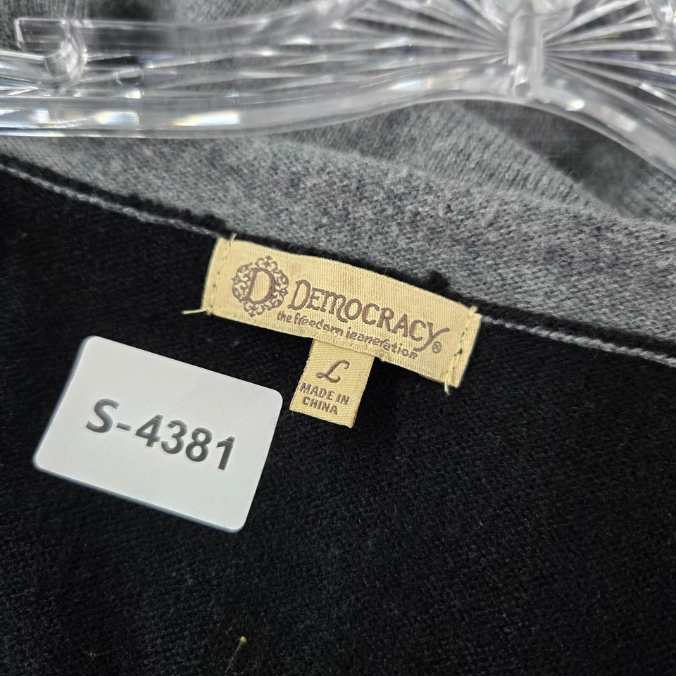 Democracy Women Sweater Large Gray Colorblock Knit Cardigan Long Sleeve V Neck - Image 2 of 4