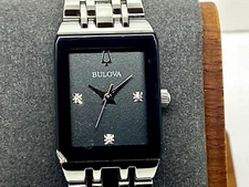 Bulova Women's Watch 96P202 Quadra Modern Quartz Black CHIPPED FOR REPAIR PARTS