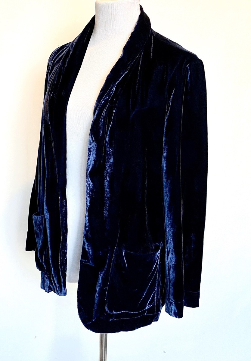 Navy Blue Velvet Beltaine Jacket Blazer Open Front Retail $238 Price $65 XS  NWT