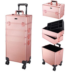 Rose 4 in 1 Rolling Makeup Case Makeup Train Artist Aluminum Cosmetic Organizer - Click1Get2 Offers