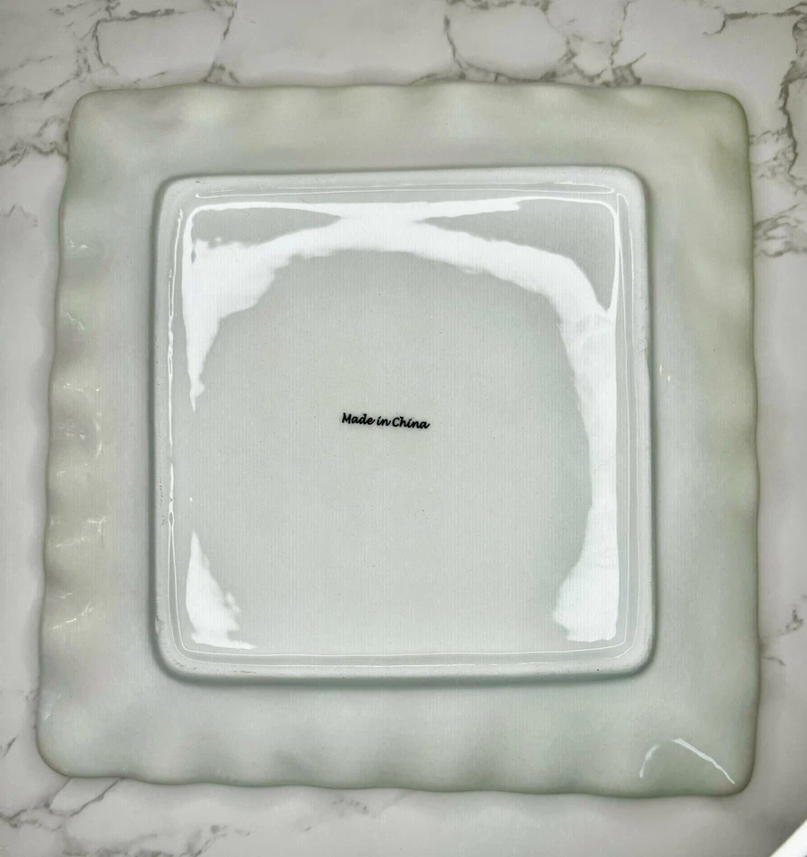 Maxcera Conejo Conejo Floral Borde Festoneado Cuadrado Postre Aperitivo Ensalada Plato Foto 3 de 4