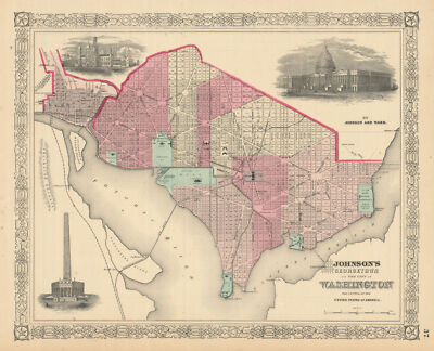Johnson's Georgetown and the City of Washington DC 1866 old antique map chart