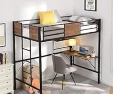 Solid Wood Loft Bed with Desk Wardrobe Storage Cabinet Twin Full Size Bed Frames