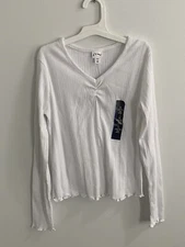 Girls’ Long Sleeve Lettuce Trim Ribbed T-Shirt White - Art Class - L (10/12)