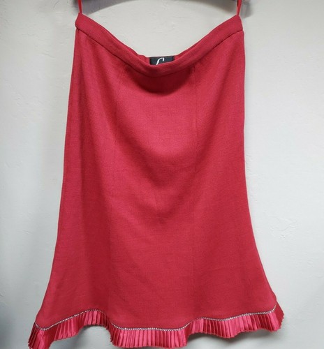 Liorah Exclusive Womens 16 Red Wool Blend Knit A-Line Skirt Rhinestone Pleated