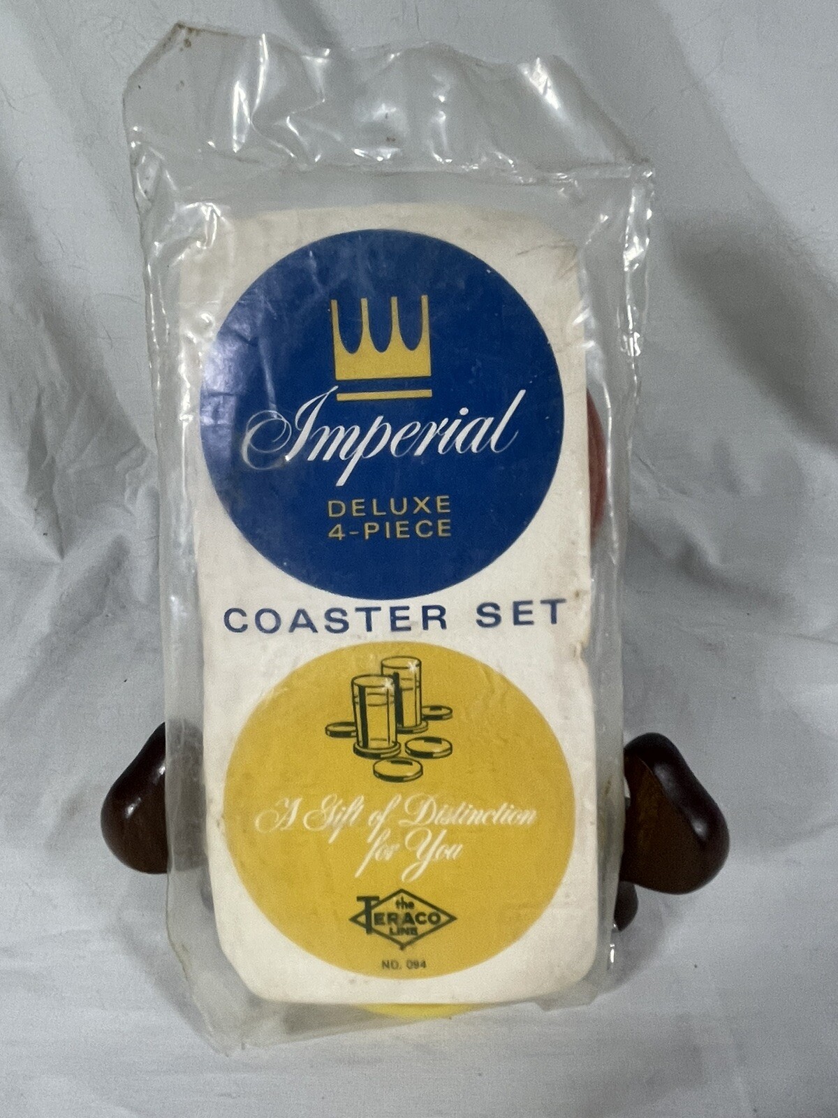 Vintage Imperial 4 Piece Coaster Set Yellow Red Teal White Sealed